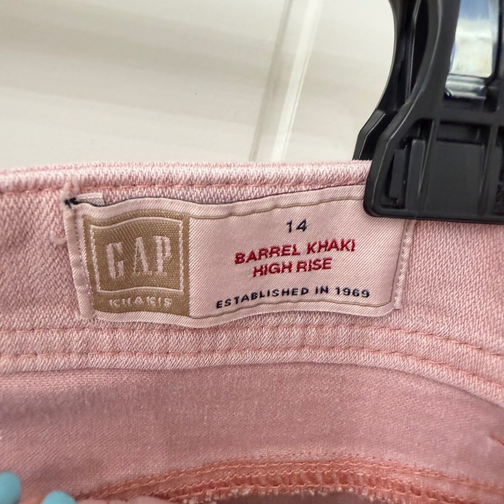 Gap Barrel Khaki Pants Size 14 Pink High Rise Relaxed Tapered Cropped Trousers - Picture 3 of 4